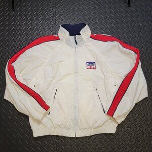 Women's Nylon Windbreaker, Vintage Liz Sport Track Jacket, White, Petite Small